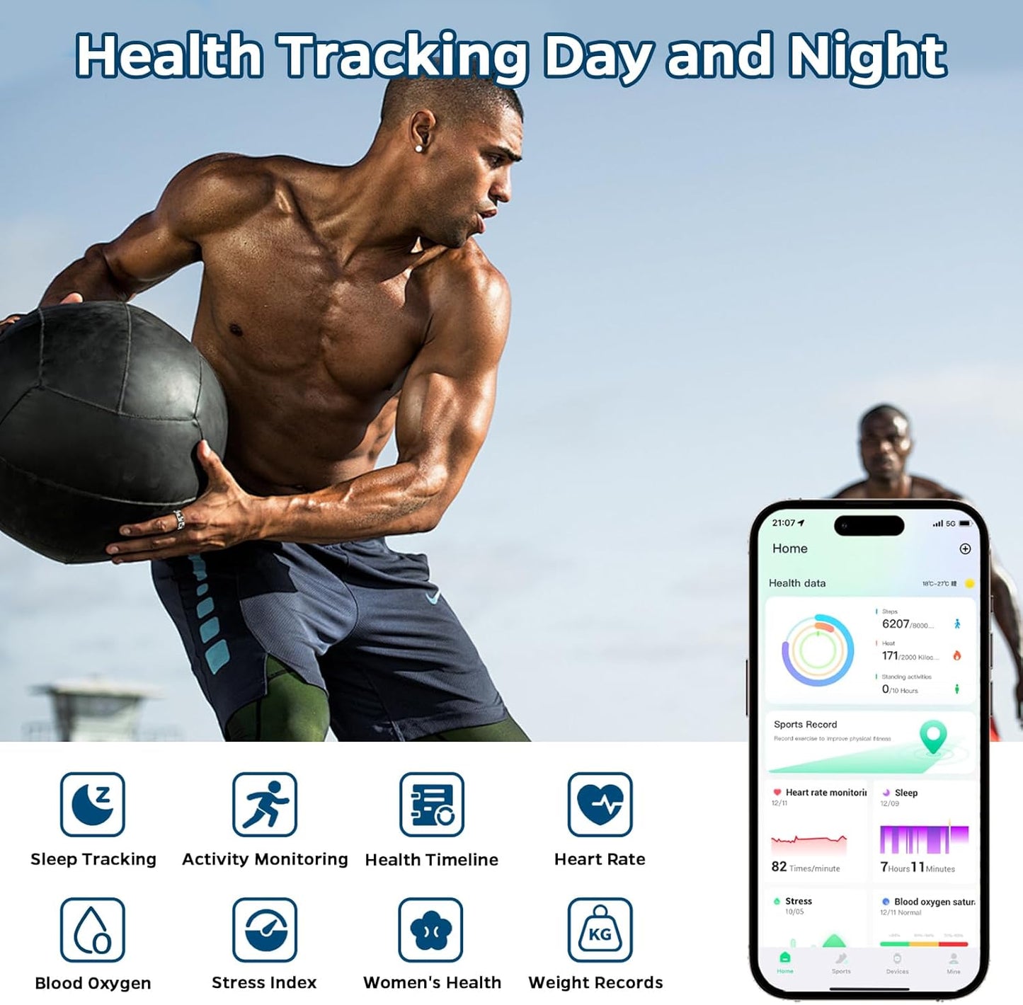 Smart Health Tracking Ring with Sleep Monitoring, Heart Rate Measurement, Waterproof Fitness Features, Activity Tracking, Air Gesture Control, Up to 7-Day Battery Life, Compatible with iOS and Android (Stylish Silver #8)