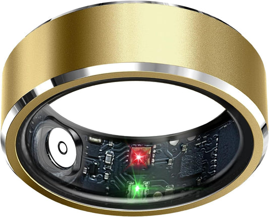 Smart Health Tracking Ring with Sleep Monitoring, Heart Rate Functionality, Waterproof Design, Activity Tracking, Air Gesture Control, 7-Day Battery Life, Compatible with iOS and Android (Light Gold, Size #12)