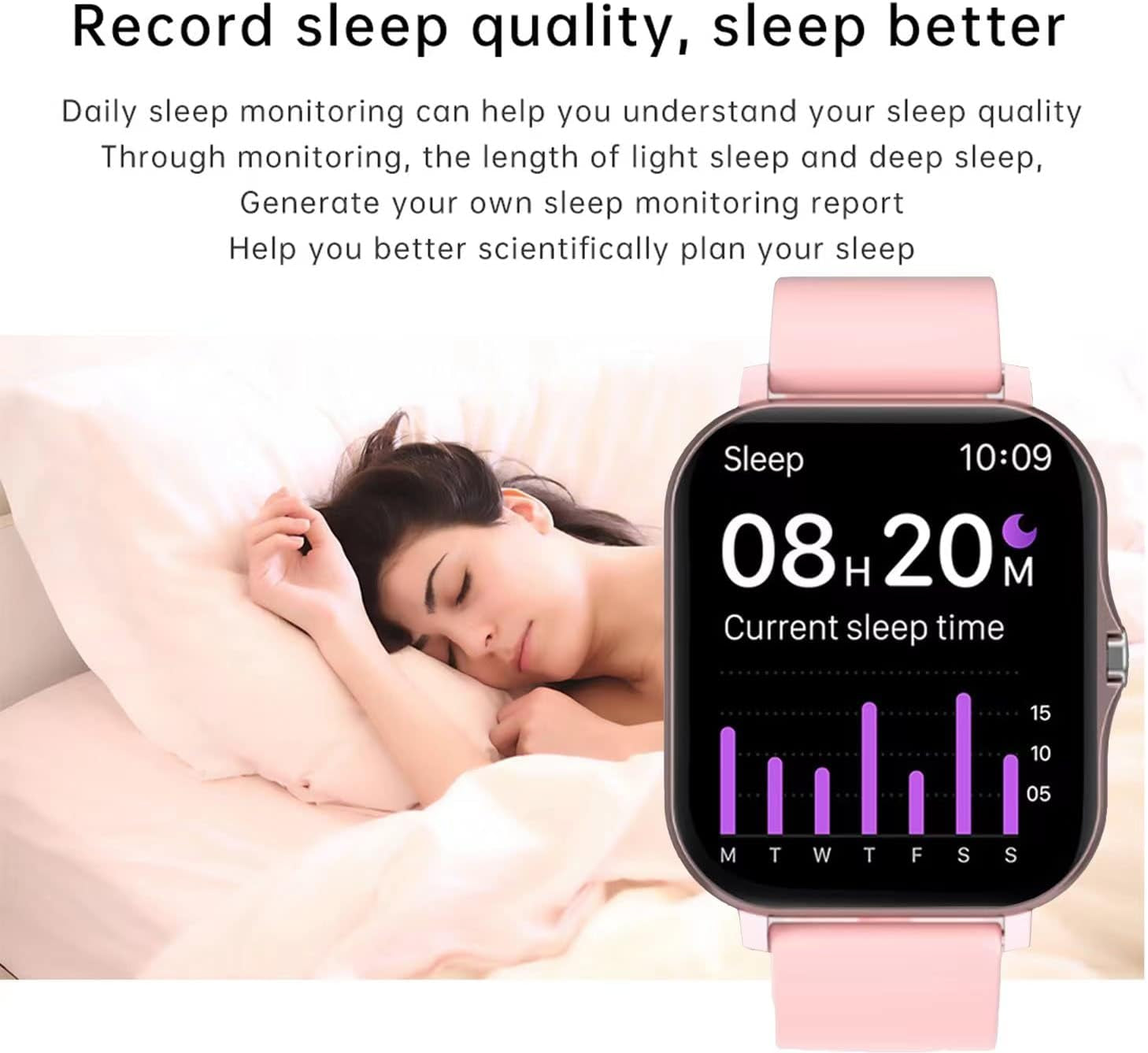 Smart Fitness Tracker Watch for Android/iOS - IP68 Waterproof, Heart Rate and Blood Oxygen Monitoring, Sleep Tracking, 8 Sports Modes, Breath Training, Weather Updates - 1.69-Inch Display for Men and Women (Rose Gold)