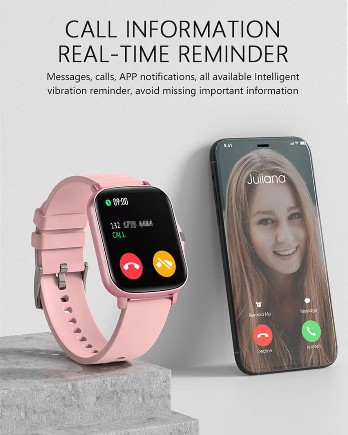 Smart Fitness Tracker Watch for Android/iOS - IP68 Waterproof, Heart Rate and Blood Oxygen Monitoring, Sleep Tracking, 8 Sports Modes, Breath Training, Weather Updates - 1.69-Inch Display for Men and Women (Rose Gold)