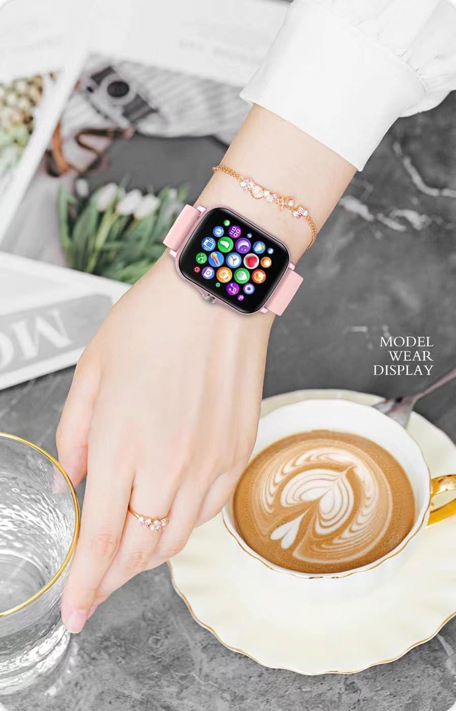 Smart Fitness Tracker Watch for Android/iOS - IP68 Waterproof, Heart Rate and Blood Oxygen Monitoring, Sleep Tracking, 8 Sports Modes, Breath Training, Weather Updates - 1.69-Inch Display for Men and Women (Rose Gold)