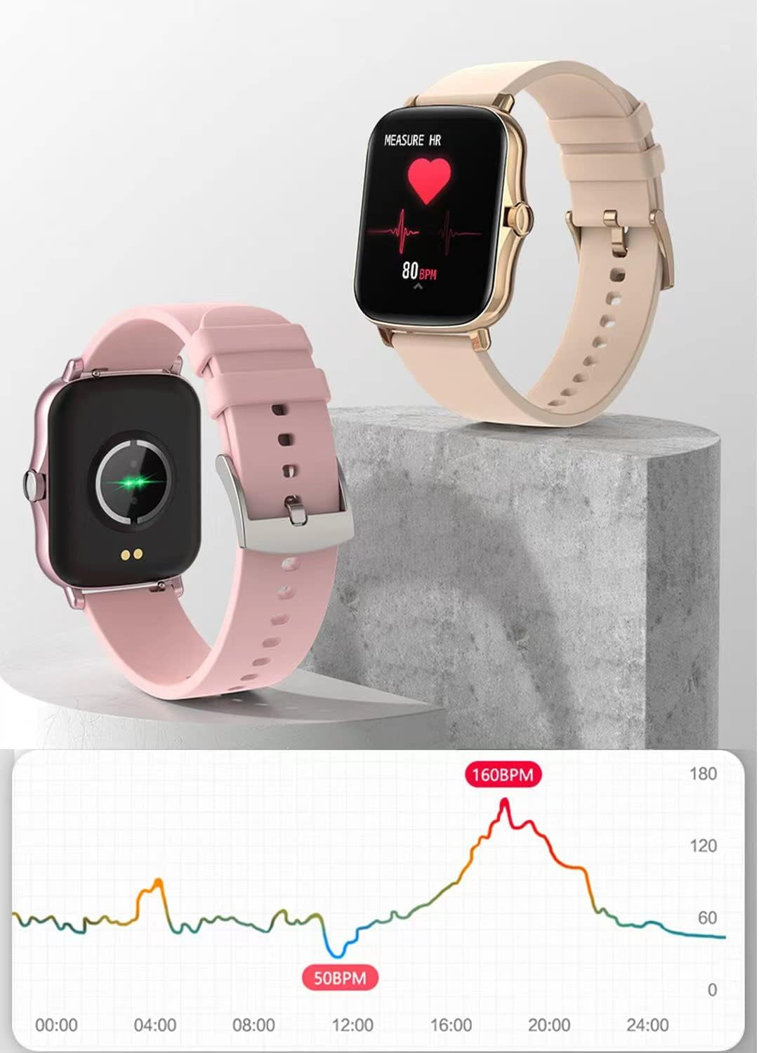 Smart Fitness Tracker Watch for Android/iOS - IP68 Waterproof, Heart Rate and Blood Oxygen Monitoring, Sleep Tracking, 8 Sports Modes, Breath Training, Weather Updates - 1.69-Inch Display for Men and Women (Rose Gold)