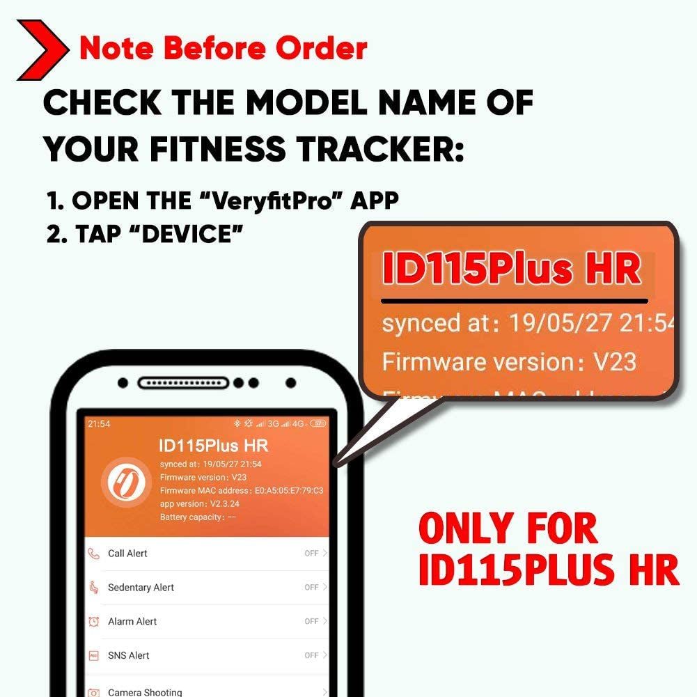 ID115Plus HR Very Fit Pro Replacement Strap for Veryfitpro, Letscom, and Lintelek Fitness Trackers - Purple and Black