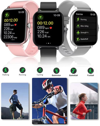 Smart Fitness Tracker Watch for Android/iOS - IP68 Waterproof, Heart Rate and Blood Oxygen Monitoring, Sleep Tracking, 8 Sports Modes, Breath Training, Weather Updates - 1.69-Inch Display for Men and Women (Rose Gold)