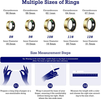 Smart Health Tracking Ring with Sleep Monitoring, Heart Rate Functionality, Waterproof Design, Activity Tracking, Air Gesture Control, 7-Day Battery Life, Compatible with iOS and Android (Light Gold, Size #12)