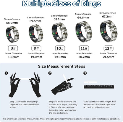 Smart Health Tracking Ring with Sleep Monitoring, Heart Rate Measurement, Waterproof Fitness Features, Activity Tracking, Air Gesture Control, Up to 7-Day Battery Life, Compatible with iOS and Android (Stylish Silver #8)